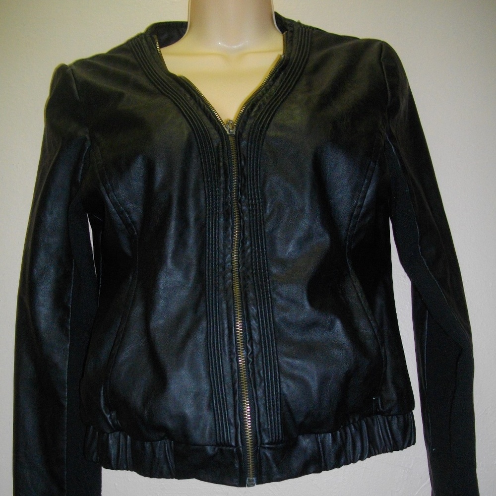 Foreign Exchange Black Medium PVC Zipper Jacket --: Final Price